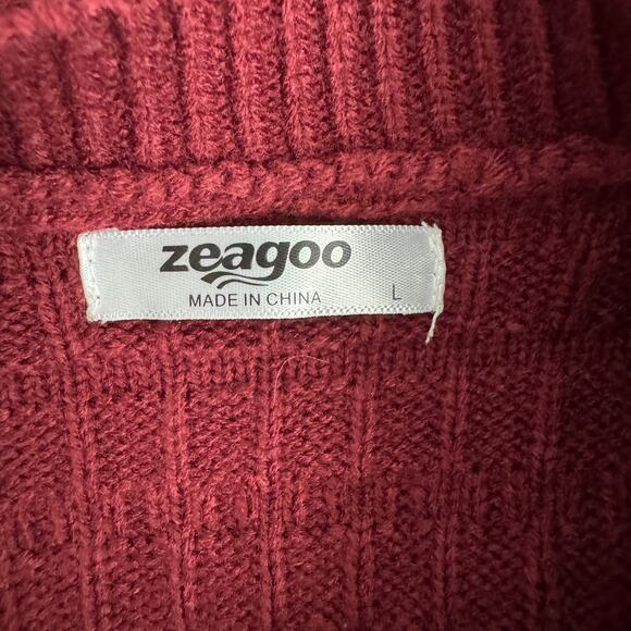 ZEAGOO Sweater Womens Large Garnet Cardigan Textured Waffle Knit Gold Buttons - Picture 6 of 8